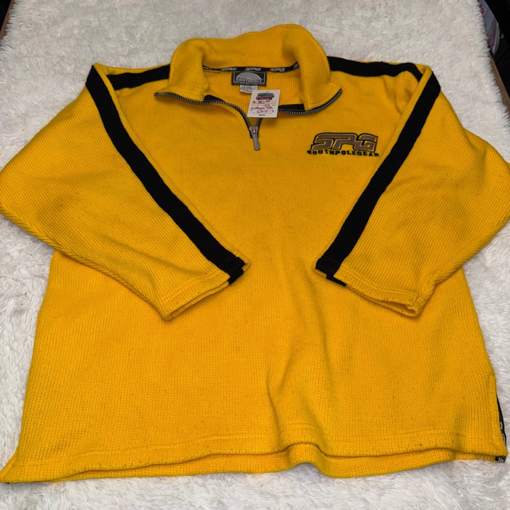 Southpole Quarter Zip Sweater Mens Large Yellow Excellent SPG Racing Stripe Y2K